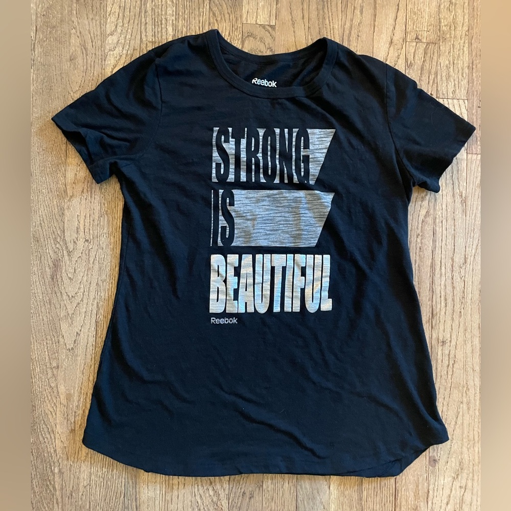 Reebok Black Tee with Silver MotivationText.